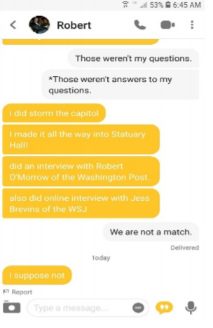 Robert Chapman’s alleged Bumble conversation(FBI)