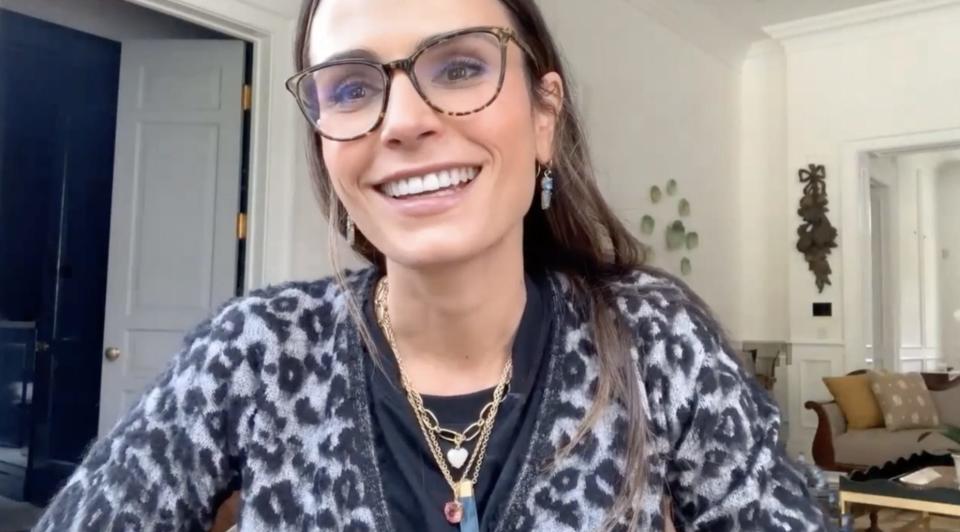 Jordana Brewster chats the first "Fast and the Furious" film over Zoom with Insider wearing glasses.