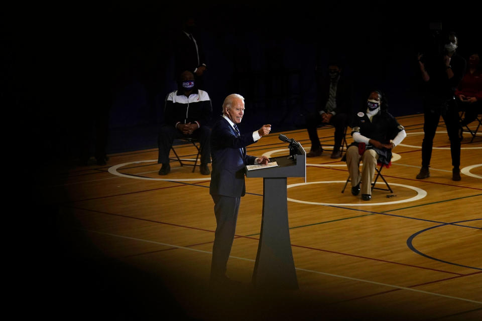 Joe Biden speaks at Beech Woods Recreation Center, in Southfield, Mich., on Oct. 16, 2020.<span class="copyright">Carolyn Kaster—AP</span>