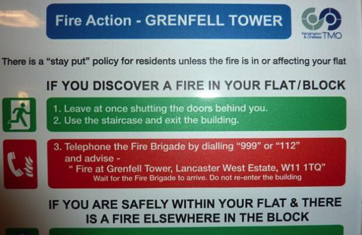 Residents were told to stay INSIDE in the event of a fire (Picture: Grenfell Action Group)