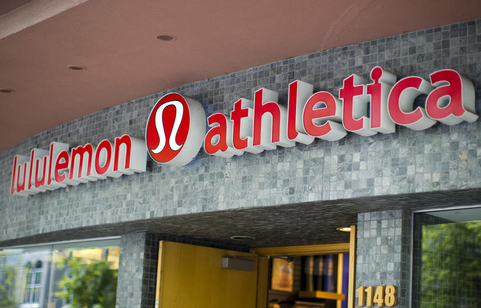 Yogawear retailer Lululemon Athletica Inc's logo is pictured at its store in downtown Vancouver June 11, 2014. REUTERS/Ben Nelms (CANADA - Tags: BUSINESS LOGO)