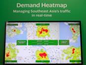 A heatmap showing the demand for Grab services in Southeast Asia is displayed during Grab's fifth anniversary news conference in Singapore June 6, 2017. REUTERS/Edgar Su/Files