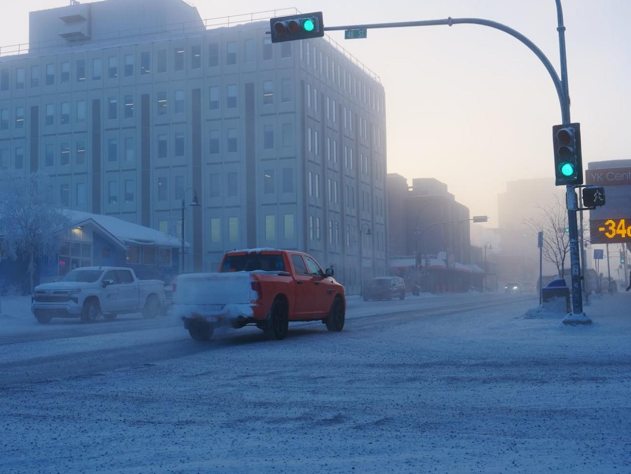 A view of downtown Yellowknife on Thursday. A person was found dead a few blocks from this location on Friday afternoon, according to RCMP.  (Julie Plourde/Radio-Canada - image credit)