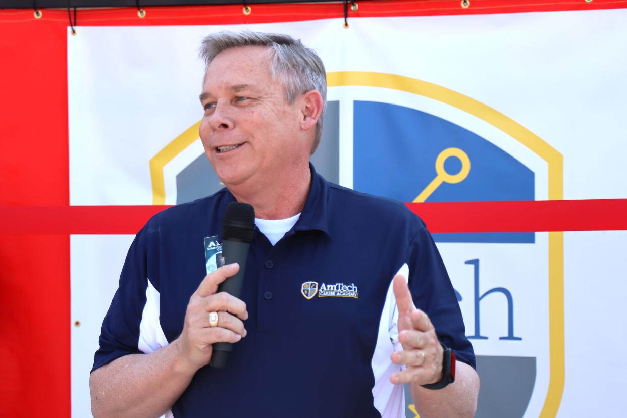 Amarillo ISD Superintendent Doug Loomis talks about the versatility of AmTech during the AmTech Career Academy ribbon cutting ceremony in this April 2022 file photo. Loomis will be the featured speaker at the Amarillo League of Women Voters meeting Jan. 20.