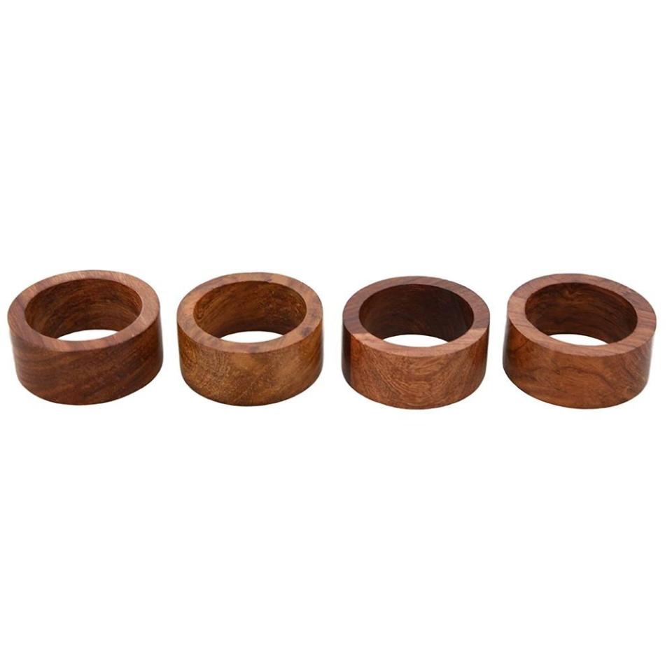 10) Shalinindia Handmade Wood Napkin Ring Set (Set of Four)