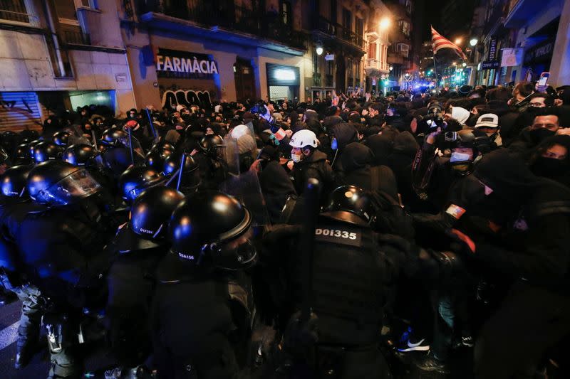 Supporters of Catalan rapper Pablo Hasel protest in Barcelona