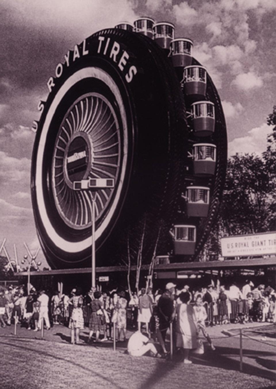 Uniroyal giant tire was created as a Ferris wheel at the 1964/65 New York World's Fair. More than 2 million people rode the wheel during the fair, including Jacqueline Kennedy, her children and the Shah of Iran.