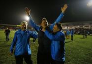 Britain Football Soccer - AFC Wimbledon v Sutton United - FA Cup Third Round Replay - The Cherry Red Records Stadium - 17/1/17 Sutton United manager Paul Doswell celebrates after the game Action Images via Reuters / Peter Cziborra Livepic