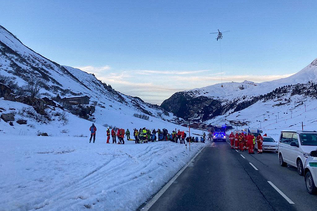 Handout photo from Lech Zuers Tourismus shows members of the emergency services working near the scene of an avalanche at Bregenz, Austria on December 25, 2022. / Credit: APA / AFP via Getty Images