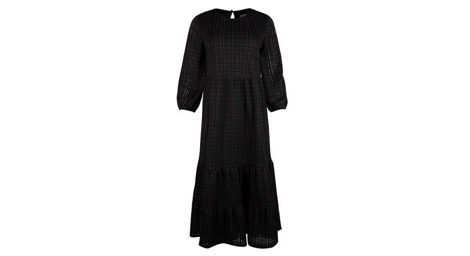 Textured Check Black Jersey Midi Dress