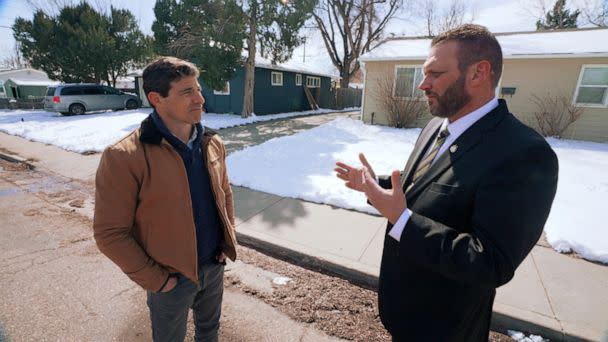 PHOTO: ABC News' Matt Gutman is shown talking to Larimer County investigator Justin Atwood during a recent interview. (ABC News)