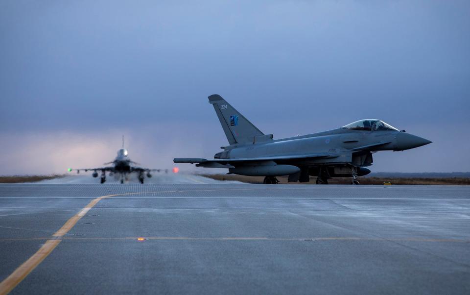 Royal Air Force Eurofighter Typhoon FGR4 aircraft from No.1(F) Squadron based at RAF Lossiemouth