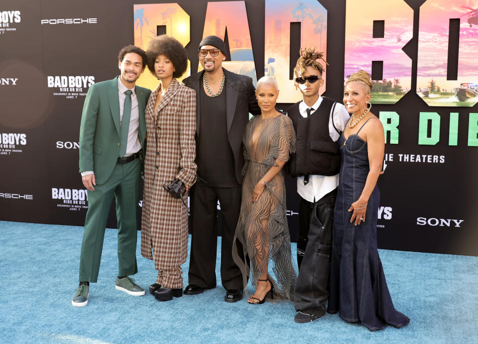 Trey Smith, Willow Smith, Will Smith, Jada Pinkett Smith, Jaden Smith and Adrienne Banfield-Norris attend the Los Angeles premiere of Columbia Pictures' "Bad Boys: Ride or Die"