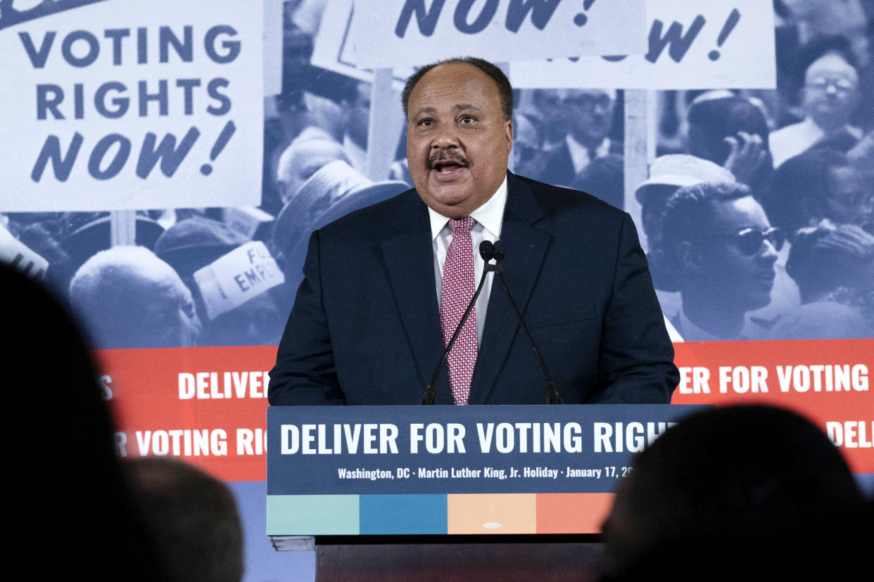 Martin Luther King III speaks during a news conference in Washington. (AP)