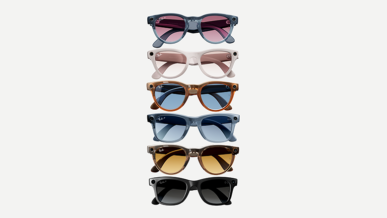 Expanded range of Meta’s Ray-Ban smart glasses, with new colors and a new cat-eye style, called Skyler.