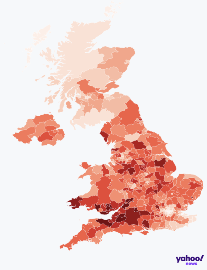 Map showing COVID hotspots in the UK