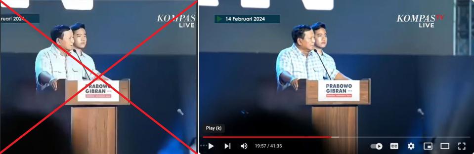 <span>Screenshot comparison between the manipulated video (left) and the Kompas TV video (right)</span>