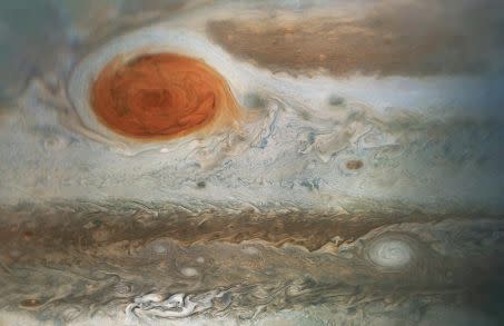 La grande tache rouge de Jupiter photographiée en 2018 par la sonde américaine Juno.