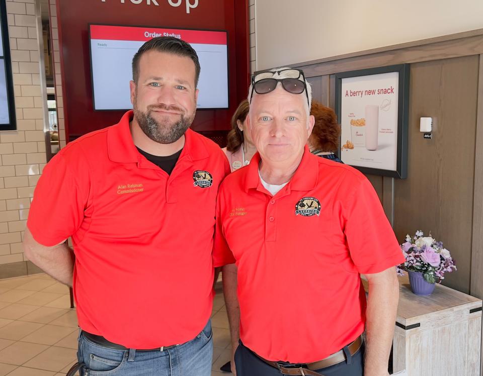 Leesburg Commissioner Alan Reisman and City Manager Al Minner at the new Chick-fil-A ribbon cutting on April 24, 2024.