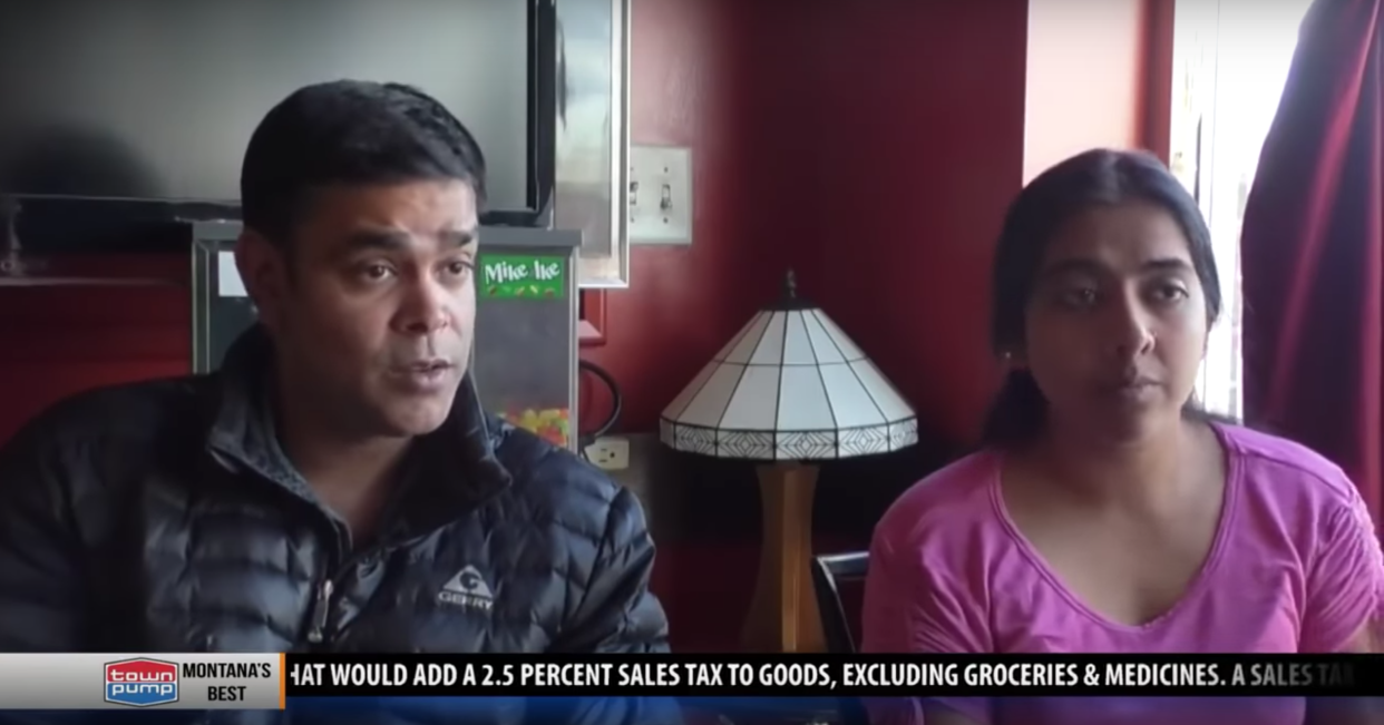 Raj and Priyanka Singh, the owners of Indian restaurant Curry Express in Montana are receiving lots of support after a Facebook user left them hateful messages. (Screenshot: YouTube/KRTV)