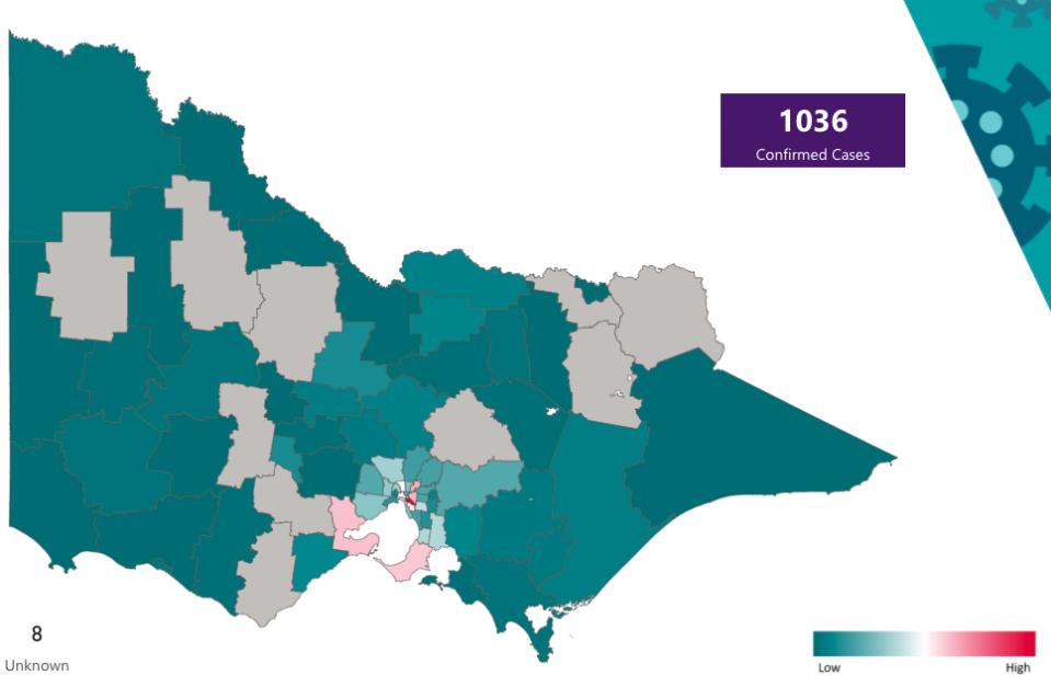 The Coronavirus cases in Victoria by suburb. Source: VIC Health Department 