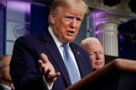 U.S. President Trump speaks during a news briefing on coronavirus in Washington.