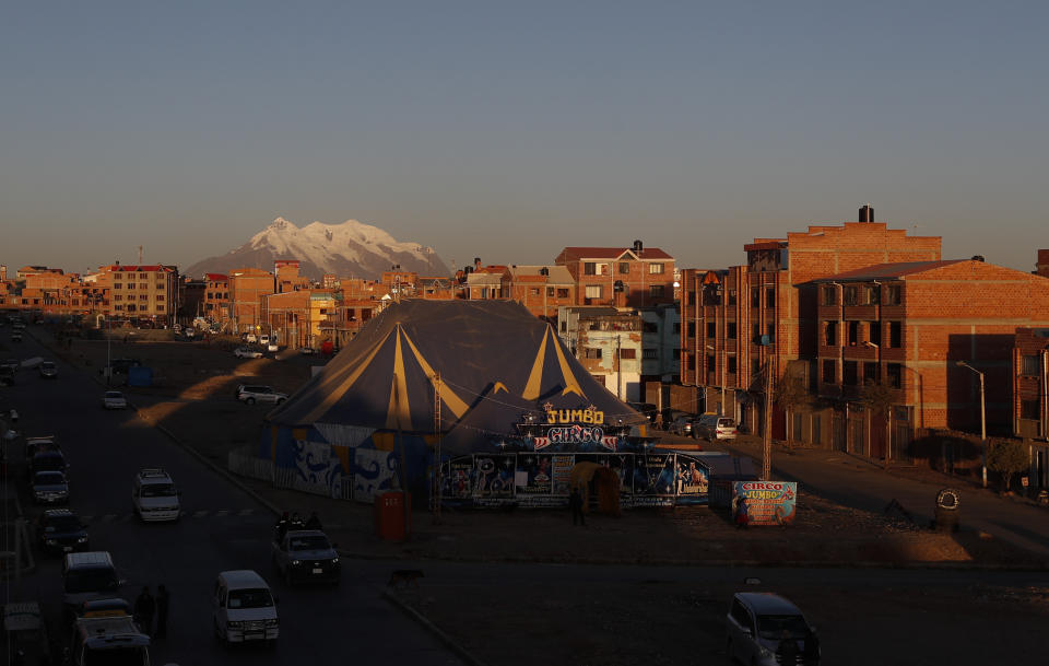 The tent of the Jumbo Circus stands as it enters its fourth month closed due to the COVID-19 lockdown in El Alto, Bolivia, Wednesday, July 1, 2020. Before the lockdown, the circus held one daily performance on weekdays and twice a day on weekends. (AP Photo/Juan Karita)