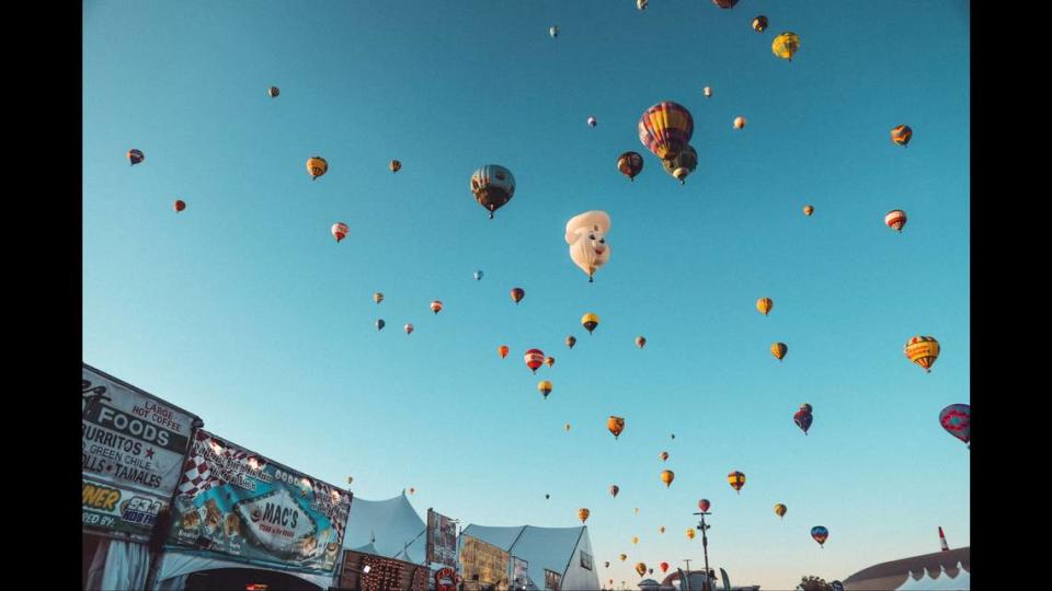 Hot-air balloons flying during mass ascension