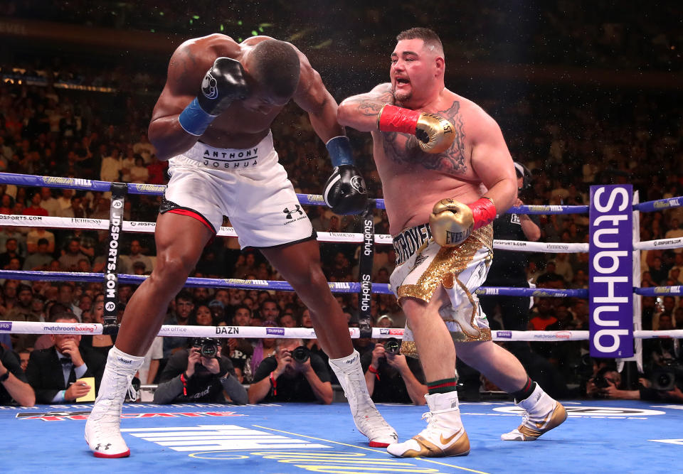 Andy Ruiz Jr (right) lands a punch on Anthony Joshua in the WBA, IBF, WBO and IBO Heavyweight World Championships title fight at Madison Square Garden, New York.