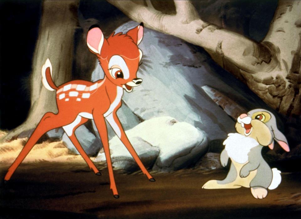 Bambi and Thumper in a scene from Bambi