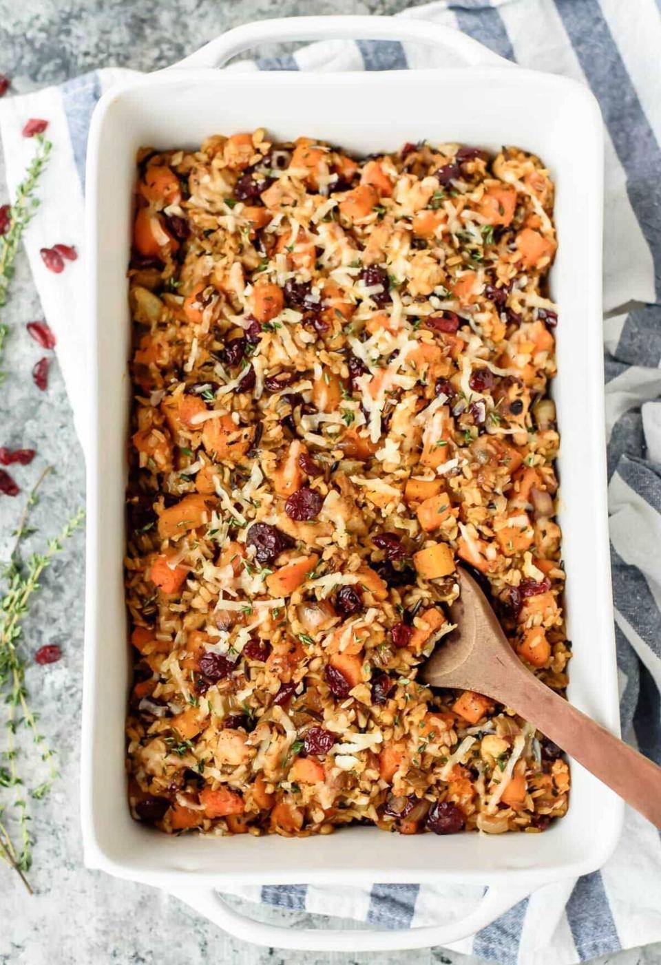 Chicken and Wild Rice Casserole with Butternut Squash and Cranberries