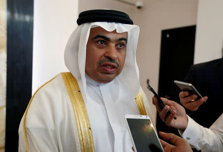 FILE PHOTO: Qatar National Bank group chief executive Ali Ahmed al-Kuwari speaks to reporters during the inauguration of QNB's branch in Riyadh, Saudi Arabia, May 4, 2017. REUTERS/Faisal Al Nasser/File Photo