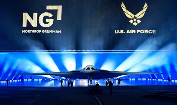 The B-21 Raider is unveiled during a ceremony at Northrop Grumman's Air Force Plant 42 in Palmdale, California, December 2, 2022.  (Frederic J. Brown/AFP via Getty Images)