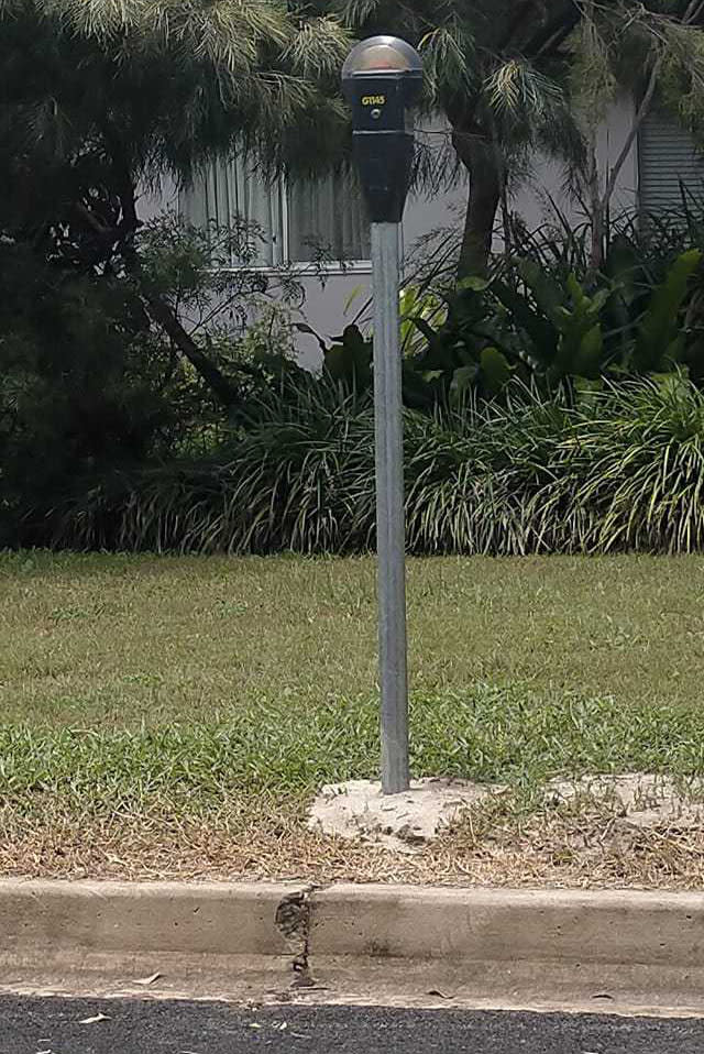 A fake parking meter is pictured on a street in Yorkeys Knob.