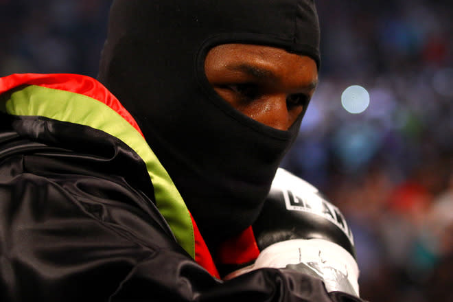 ATLANTIC CITY, NJ - APRIL 28: Bernard Hopkins looks on as he enters the ring to fight against Chad Dawsonduring their WBC & Ring Magazine Light Heavyweight Title fight at Boardwalk Hall Arena on April 28, 2012 in Atlantic City, New Jersey. (Photo by Al Bello/Getty Images)