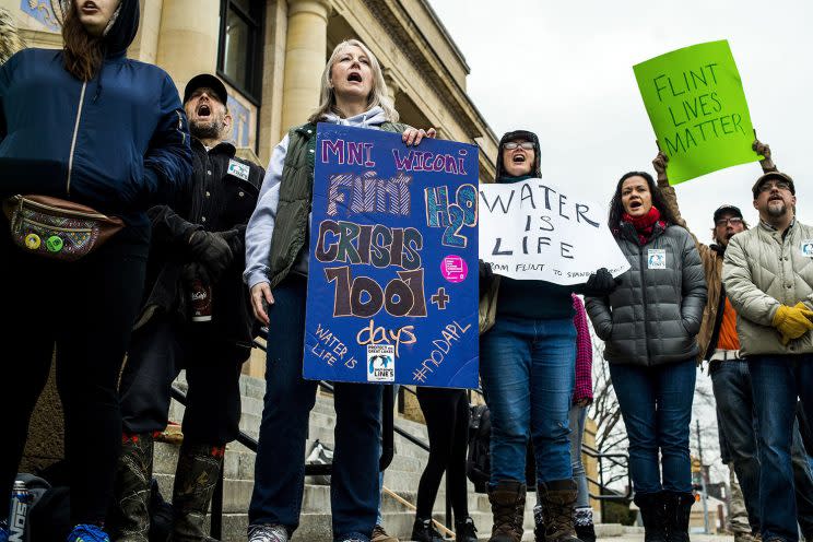 A protest outside the Federal Building in Flint, Michigan