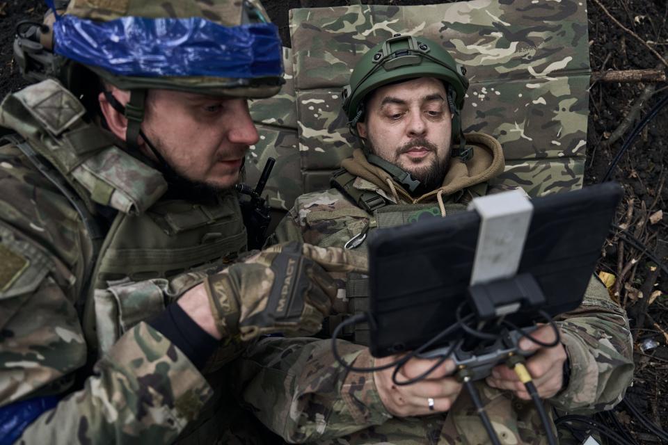 Ukrainian drone pilots inspect Russian positions via a satellite connect near the frontline in Kharkiv (Getty Images)