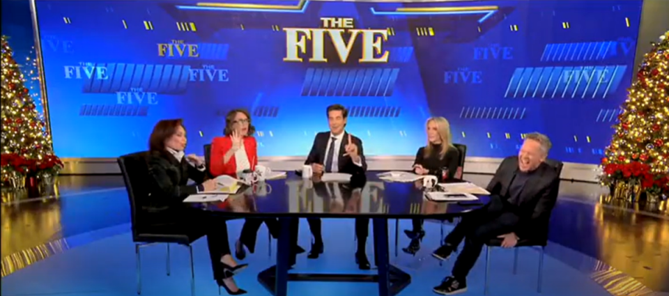 Jesse Watters defends his ‘women don’t chose cars’ comment as co host Greg Gutfield falls off his chair laughing (Fox News)