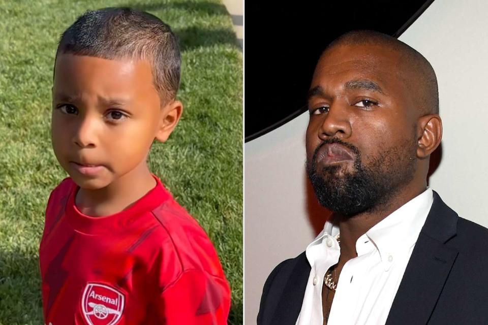 <p>Kim Kardashian Instagram</p> Psalm West (L), Kanye West (R)