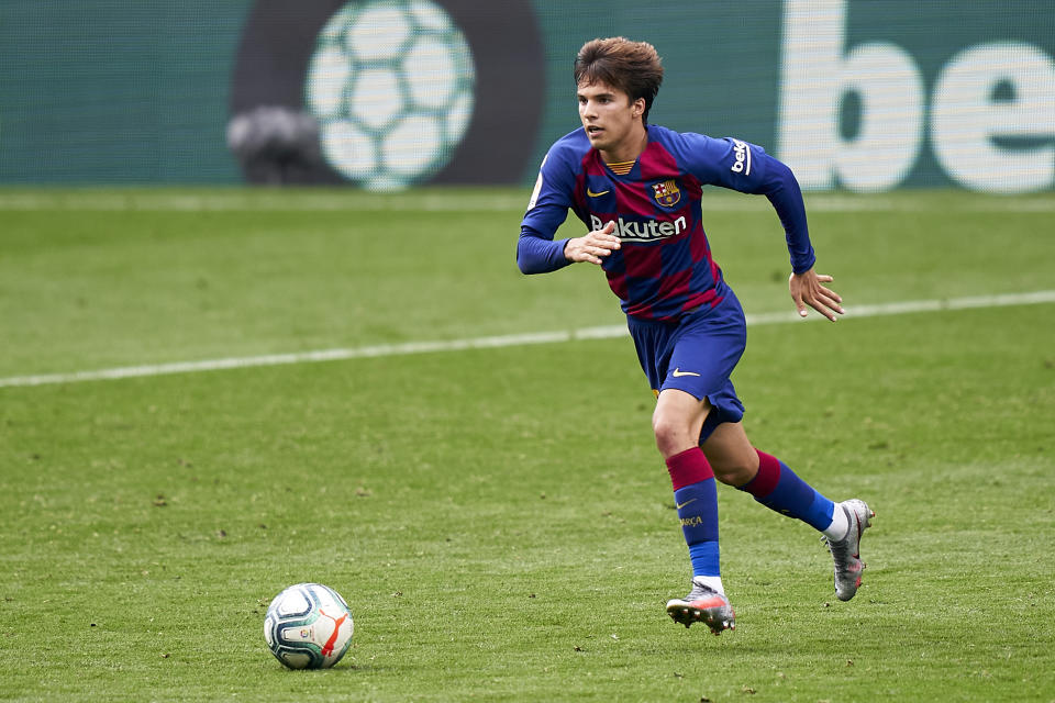 VIGO, SPAIN - JUNE 27: Riqui Puig of FC Barcelona in action during the Liga match between RC Celta de Vigo and FC Barcelona at Abanca-Balaídos on June 27, 2020 in Vigo, Spain. (Photo by Jose Manuel Alvarez/Quality Sport Images/Getty Images)