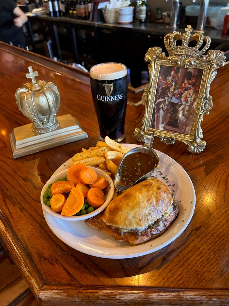 Pasties at British Open Pub, puffed pastries with savory fillings.