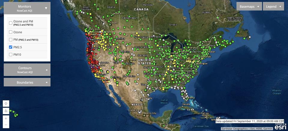 air quality map west coast fires smoke airnow