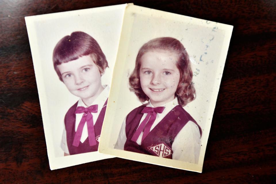 Carol Hagan McEntee, left, in first grade and her sister Ann Hagan Webb in third grade in 1960. Webb said she was sexually abused by a priest while attending Sacred Heart elementary school in West Warwick, Rhode Island. As an adult, McEntee introduced legislation to amend the state's civil statute of limitations for survivors of child sexual abuse.