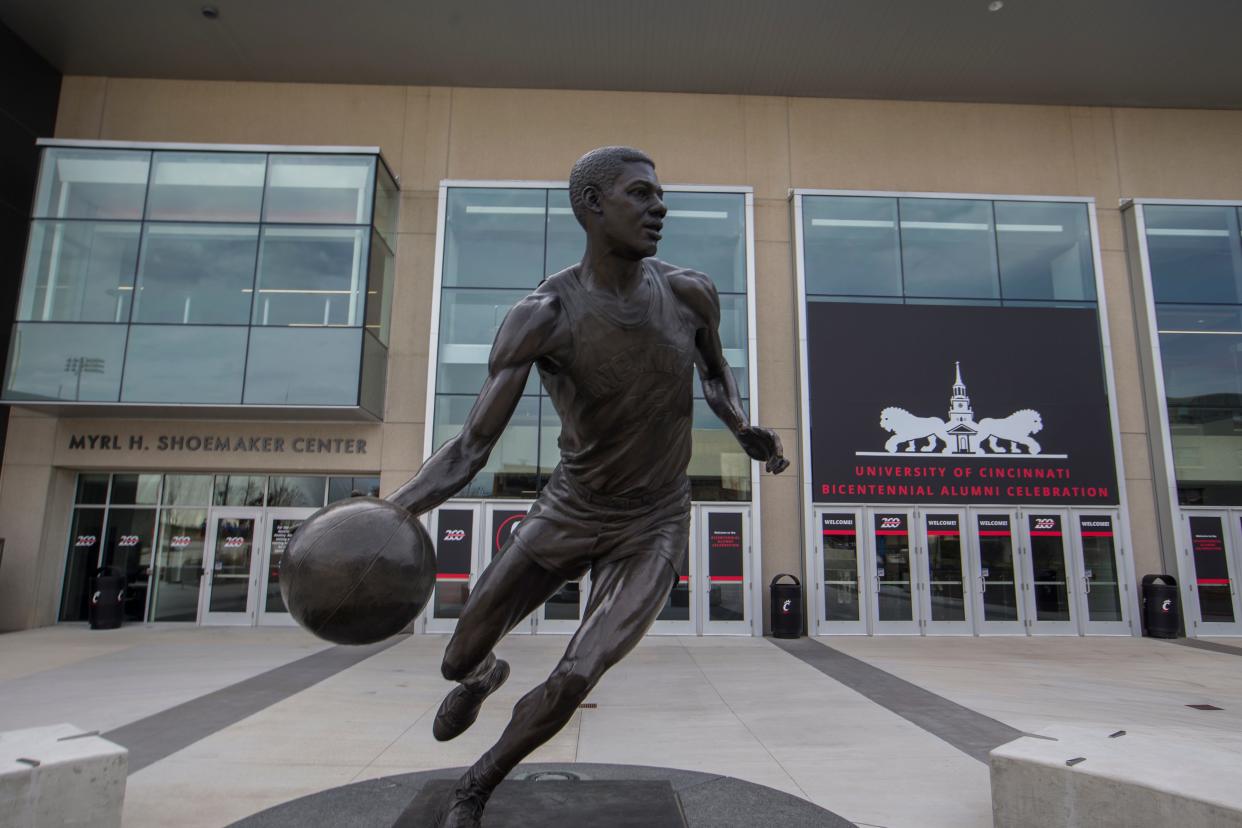 Oscar Robertson's statue stands outside of Fifth Third Arena. Tuesday night, UC Bearcat basketball plays its first-ever Big 12 home game.