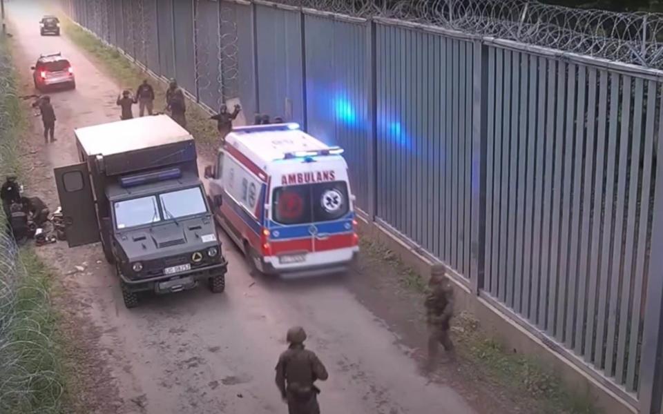 An ambulance arrives at the scene of the attack