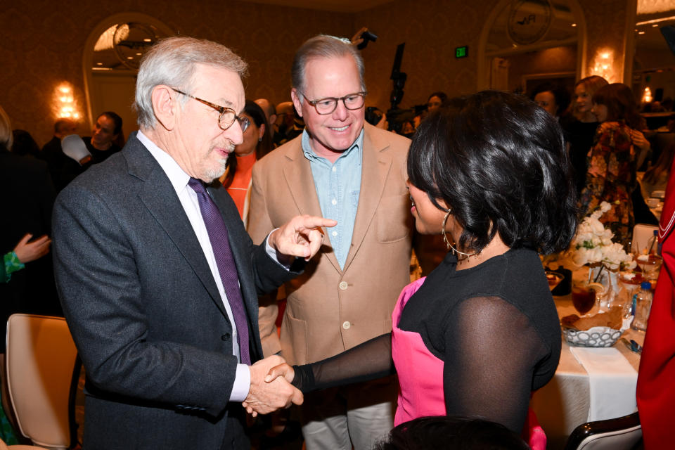 (L-R) Steven Spielberg, David Zaslav and Quinta Brunson