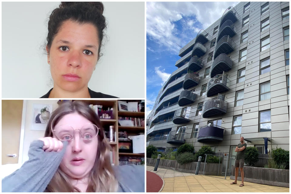 Victims of the cladding scandal, clockwise from top left: Yasmin Hill, Alex Fisher and Stephanie.