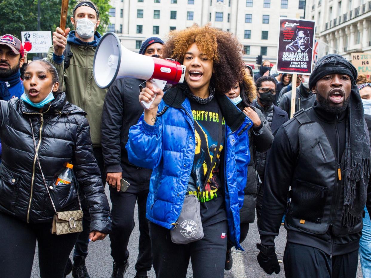 Loud and clear: protesters make their voices heard at a Black Lives Matter demonstration in London: Rex Features