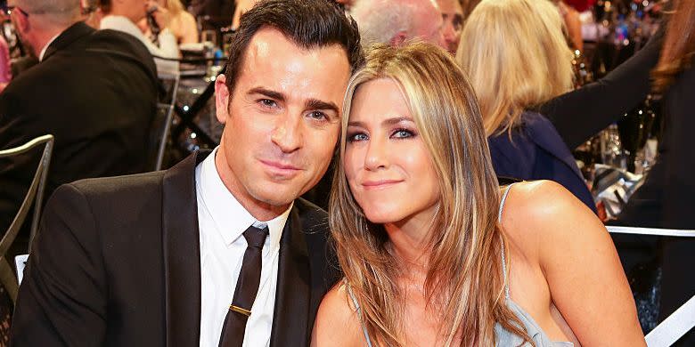 santa monica, ca   january 17 actor justin theroux l and actress jennifer aniston attend the 21st annual critics choice awards at barker hangar on january 17, 2016 in santa monica, california  photo by tiffany rosegetty images for santa margherita, heineken and proximo spirits