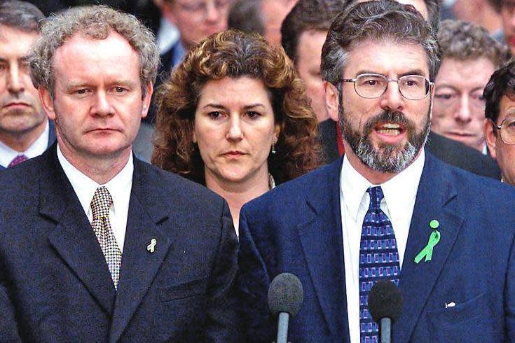 No more gun law: Martin McGuinness and Gerry Adams at Stormont in July 1999